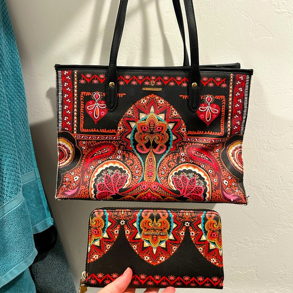 Spartina 449 Elegant Black and Red Patterned Tote Bag and wallet!